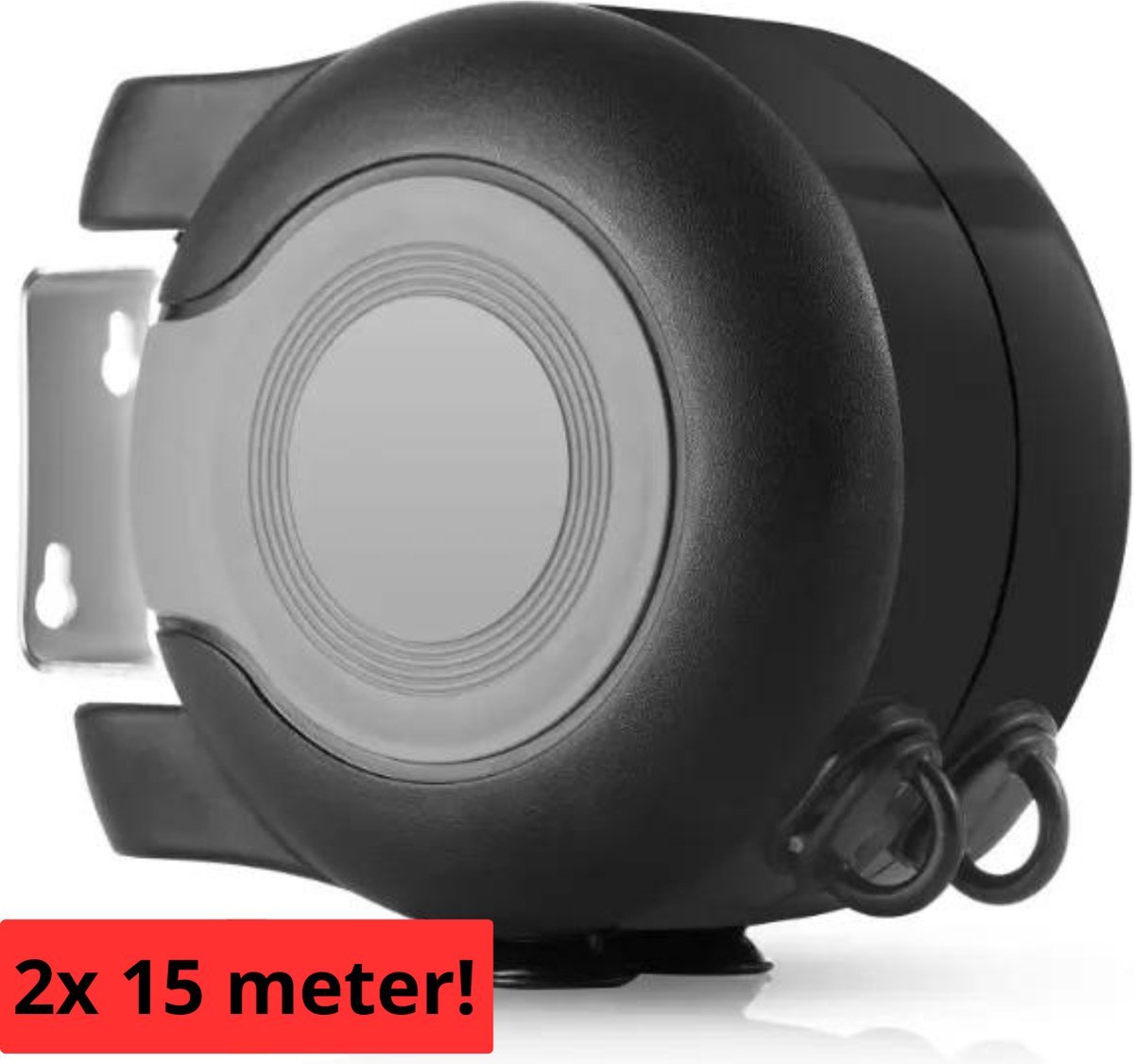 Goedkoopste Waslijn uittrekbaar zwart / grijs - Waslijndraad - 2x 15 meter - Wasdraad - Uittrekbare Waslijn - Roldrooglijn - automatische waslijn - wanddroogrek - droogrek