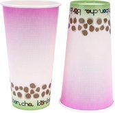 Luxe Boba Traktatiebeker / Mega Coffee Beker - Roze / Wit / Mint - Papier - Set van 12 - Multipurpose Bekers - 16 hoogte x 8 cm diameter
