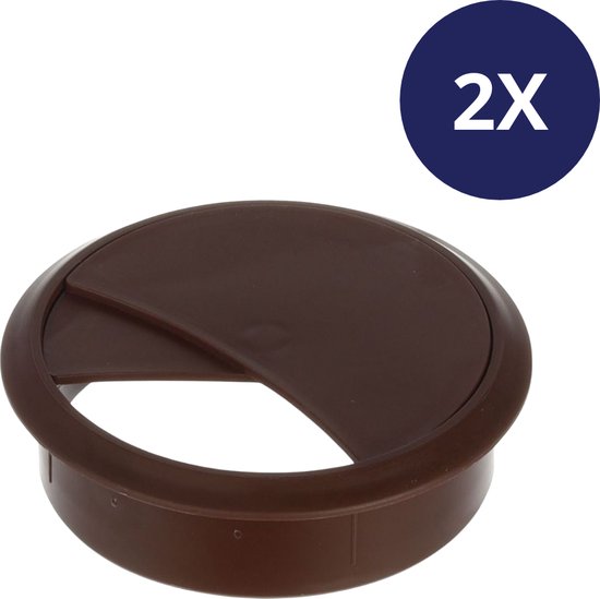 Bruine ronde kabeldoorvoer met een deksel, 2x.