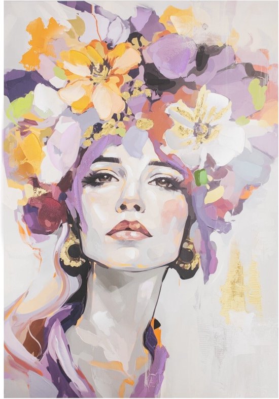 Schilderij handgeschilderd vrouw bloemenkrans pastel
