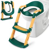 Toiletbril voor kinderen, potje, toilettrainer met trap, in hoogte verstelbaar, stabiel en antislip, opvouwbare wc-trainer met armleuningen en PU gevoerd, voor kinderen vanaf 1-10 jaar
