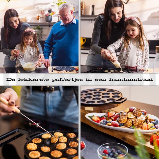 IRONO Poffertjespan - Poffertjespan Inductie en Electrisch - Poffertjesmaker 19 Poffertjes - Gietijzeren Pan - Poffertjes Maken - Vaderdag Cadeau