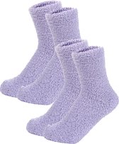 Fluffy Sokken Dames - 2-Pack Paars - One Size maat 36-41 - Huissokken - Badstof - Dikke Wintersokken - Cadeau voor haar - Housewarming - Verjaardag - Vrouw