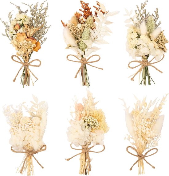 6 bundels droogbloemen, gedroogde bloemen, om te knutselen, kleine droogbloemen, voor fotolijsten, doe-het-zelf, thuisfeest en bruiloftsdecoratie