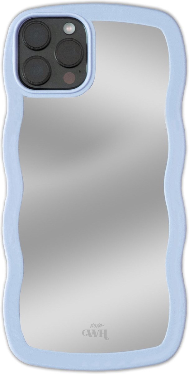 xoxo Wildhearts Wavy mirror case Blue telefoonhoesje - Geschikt voor iPhone 12 Pro - Golvend spiegelhoesje - Wolken hoesje - Schokbestendig - Cloud case - Silicone case met spiegel - Blauw