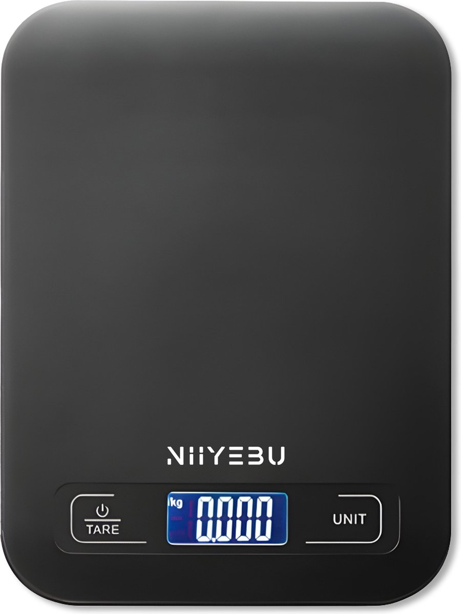 NIIYEBU Precisie Keukenweegschaal Digitaal - Keuken Weegschaal - Inclusief Batterijen - Tarra Functie - 1 tot 5 kg - Lcd Scherm - Zwart