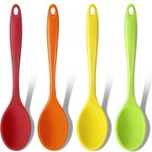Siliconen lepels [pak van 4], siliconen lepels voor grote keuken, hittebestendige, krasvrije serveerlepels voor koken, roeren, mengen, bakken, rood/groen/oranje/geel