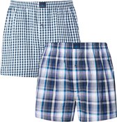 Gotzburg heren boxershorts geweven wijd model met gulp (2-pack) - donkerblauw geruit - Maat: L