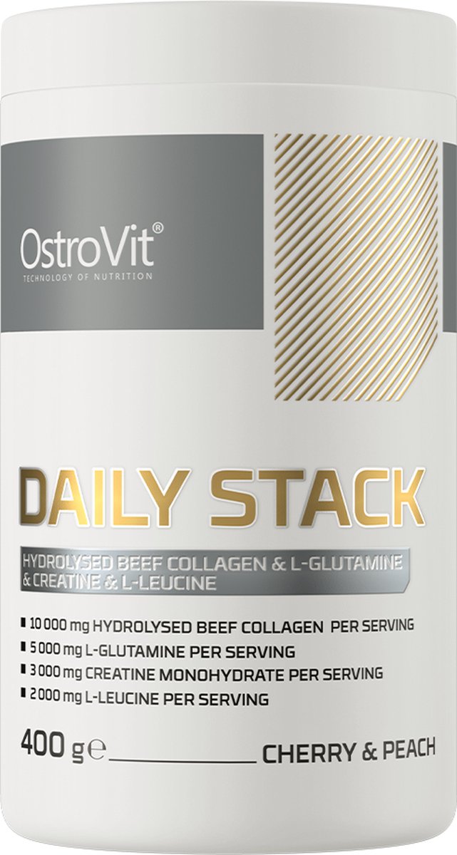 Goedkoopste Daily Stack - 400 g - Kersen-Perzik - OstroVit - Collagen - L-glutamine - Creatine - L-leucine - Hydrolyzed beef collagen - Aminozuren - Supplementen