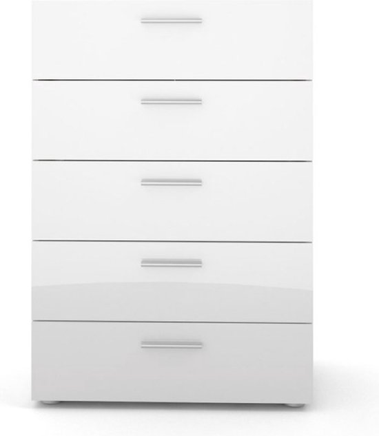 Petra kommode 5 lades eiken decor en wit hoogglans.