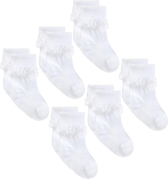 6 paires de chaussettes bébé à volant organza - Taille 2 mois - 13/15 - BLANC