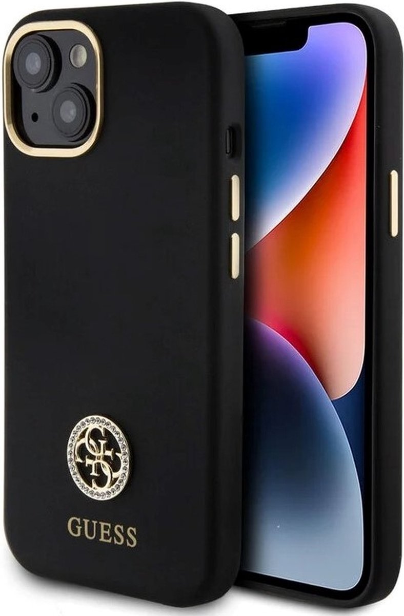 Guess iPhone 15 Plus TPU Back Cover hoesje - 4G Metal Logo - Strass - Zwart