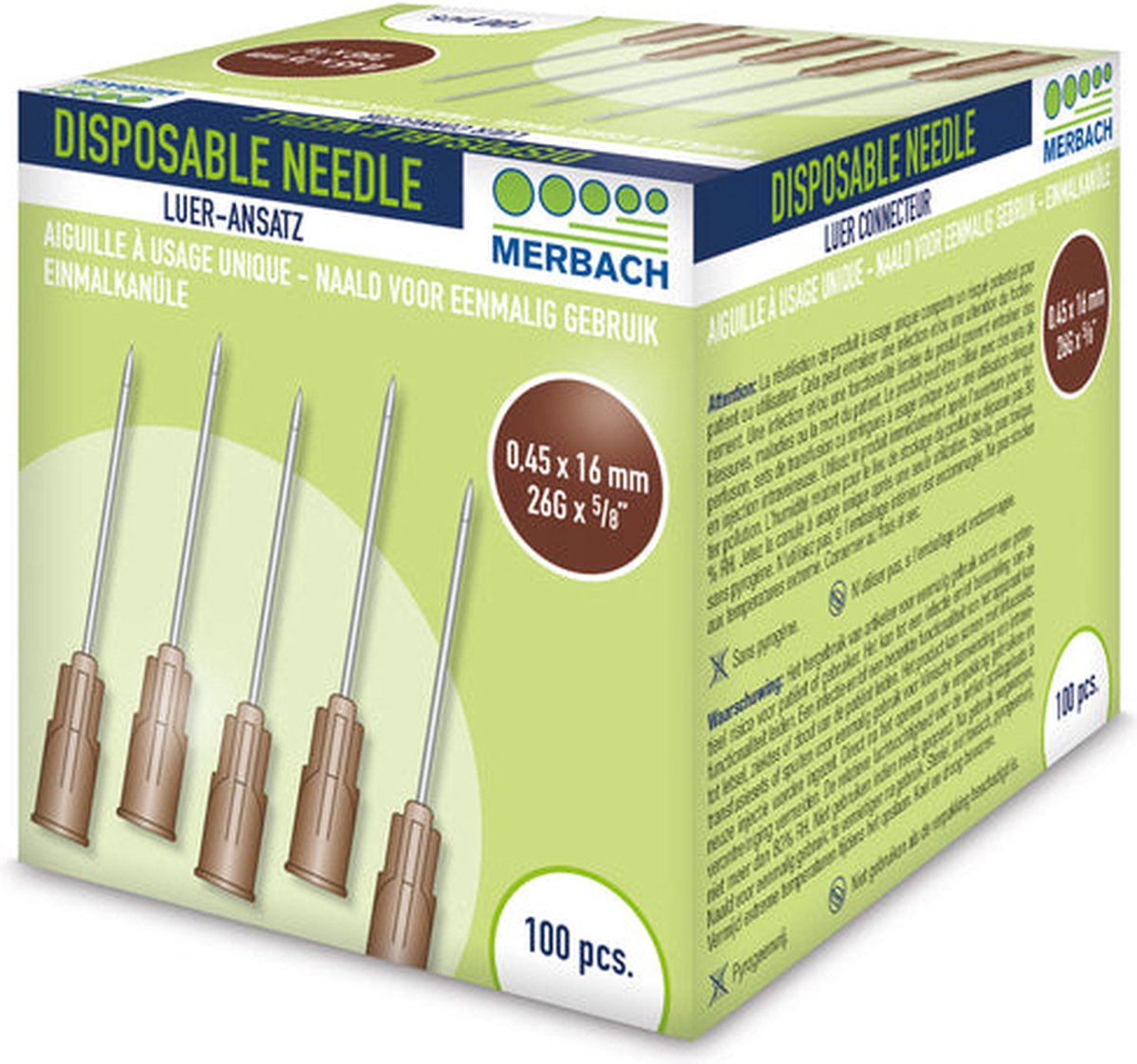 Goedkoopste Merbach Injectienaalden 26 G x 5/8 - 16mm bruin- 50 x 100 stuks voordeelverpakking