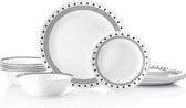 18-delige dinerset City Block zwart-wit servies voor 6 - chipbestendig - inclusief dinerborden, salade/zijborden en soep/ontbijtkommen - modern design - hoge kwaliteit