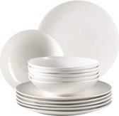 931461 Dalia tafelservies voor 6 personen van hoogwaardig hotelporselein in wit 12-delige borden set in vintage design duurzaam porselein