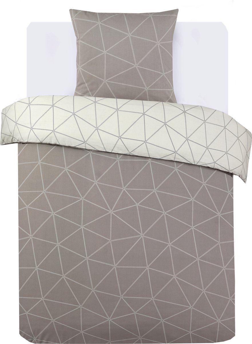 VISION Hugo - Tweezijdig omkeerbaar Dekbedovertrekset - 100% katoen: zacht en soepel - Eenpersoons - Dekbedovertrek 140 x 200 cm met 1 bijhorende sloop - Beige - Oekotex gecertificeerd