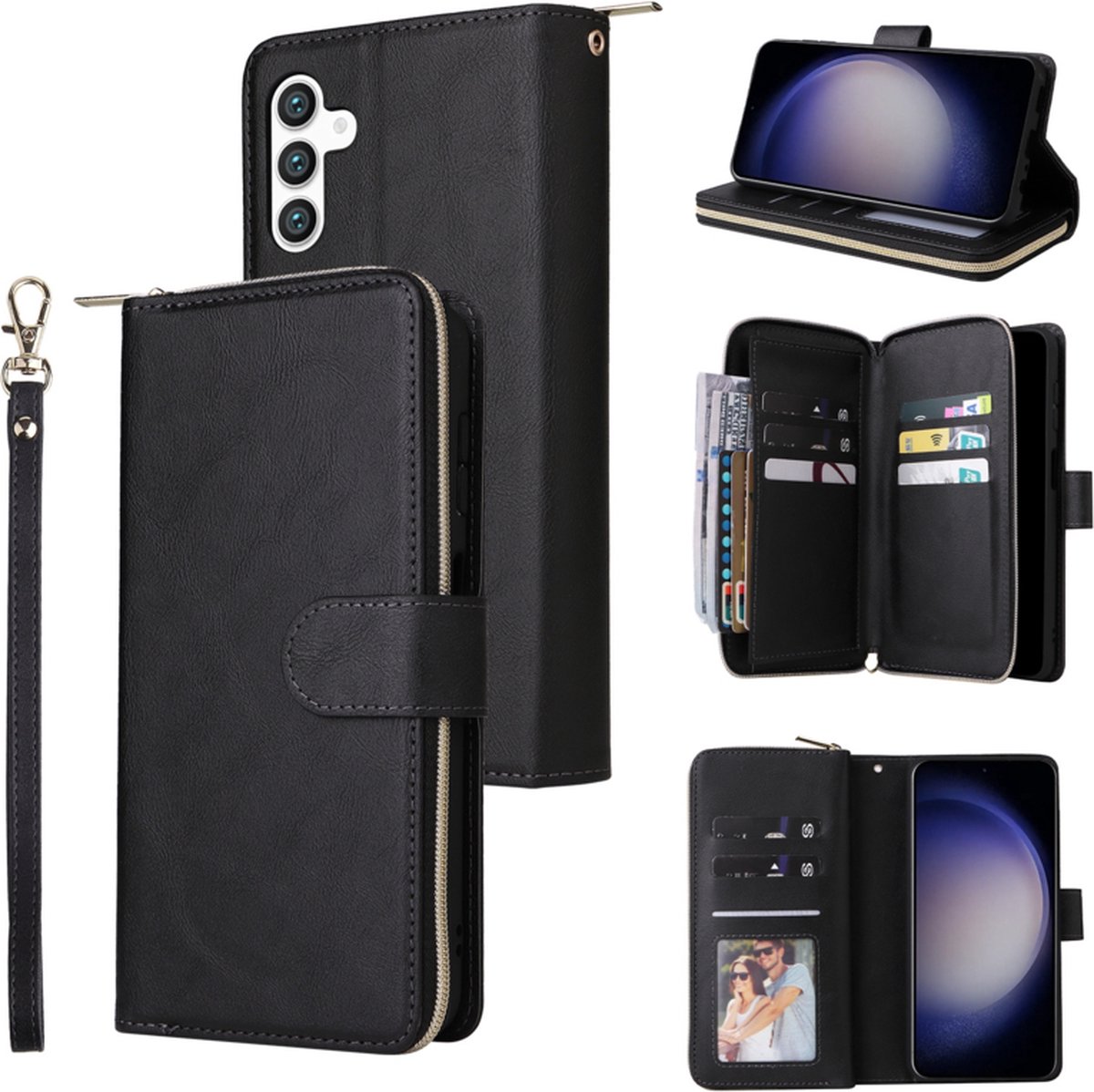 BookCover - 9 Cards - Wallet Etui Hoes geschikt voor Samsung Galaxy S24 - 5G - Zwart