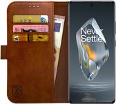 Rosso Element Hoesje Geschikt voor OnePlus 12R | Wallet Book Case | Portemonnee | 3 Pasjes | Magneetsluiting | Stand Functie | Bruin
