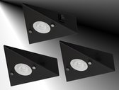 Trango Set van 3 Keukenonderkastverlichting 6740-35 mat zwart *COOK* inbouwarmatuur - inbouwspot incl. 3x 4,8 Watt LED module 3000K warm wit driehoekslicht – keukenkastverlichting 230V uitbreidbaar