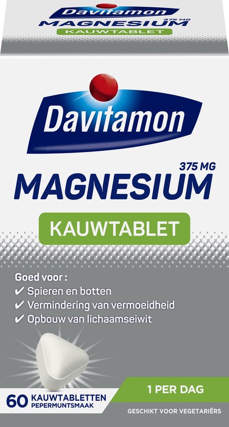 Foto: Davitamon magnesium magnesium tabletten voedingssupplement 60 magnesium kauwtabletten