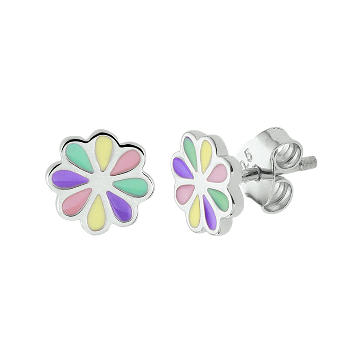 Yep! oorknoppen bloem emaille - 7 mm - Zilver