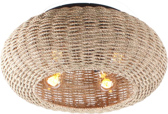 plafondlamp touw | 4 lichts | Ø 50cm | naturel / metaal | woonkamer / eettafel lamp | modern / landelijk design