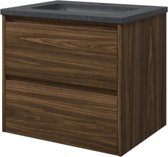 Proline hardsteen Elegant badmeubelset met wastafelonderkast met 2 asymmetrische lades en hardstenen wastafel 1 kraangat 60 x 54,5 x 46 cm, cabana oak