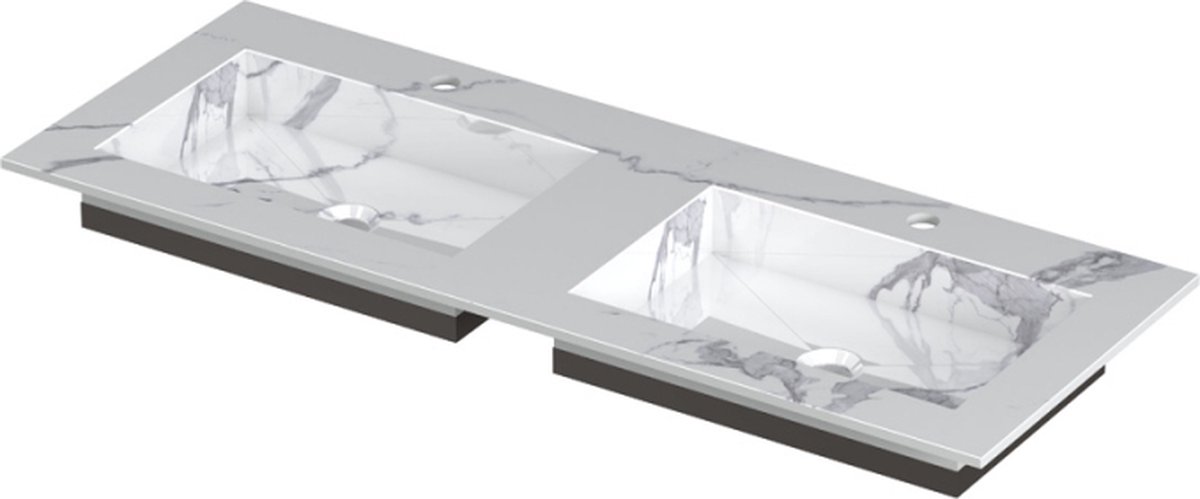 INK Post wastafel in keramische slab met envelop bodem dubbele wasbak met 2 kraangaten 120x45x1cm, statuario glans