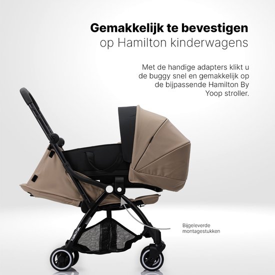 Hamilton by Yoop Premium Bassinet - Draagbare wieg voor baby - Eenvoudig monteerbare reiswieg voor de kinderwagen - Ruim en comfortabel reisbed met optimale luchtcirculatie - Uittrekbare zonnekap - Met buggy adapters - Kaki van Hamilton — afbeelding 4