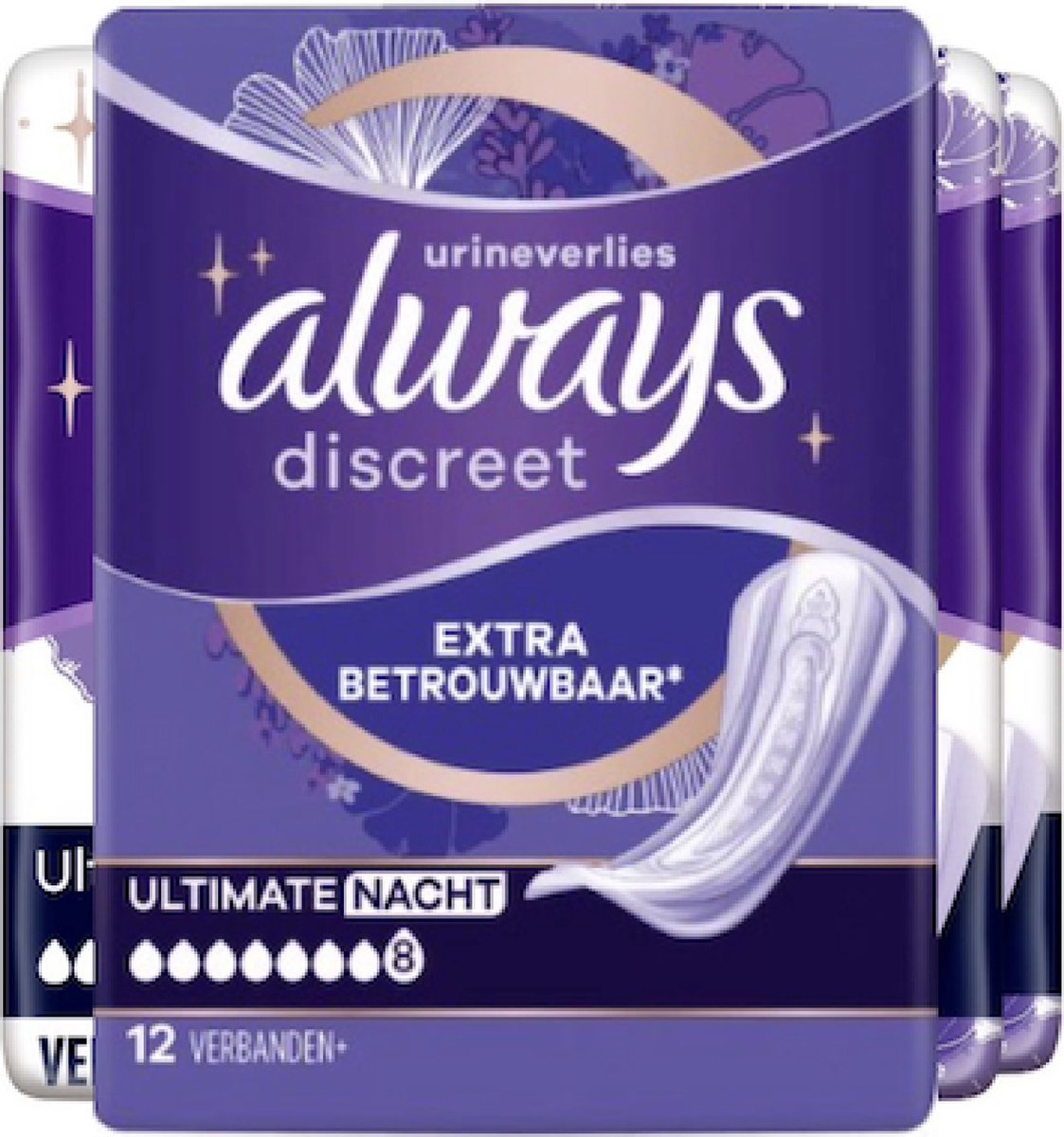 Always Discreet Verband Voor Urineverlies - Plus Ultimate Night - Voordeelverpakking 4 x 12 stuks - Always
