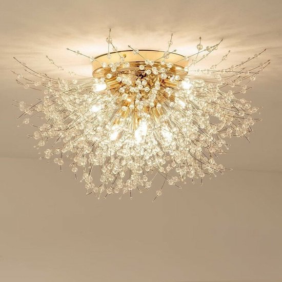 Goeco Plafondlamp - 50cm - Groot - G9 - 6 Koppen - Kristallen - Voor Woonkamer, Slaapkamer, Eetkamer en Hal - Lamp Niet Inbegrepen