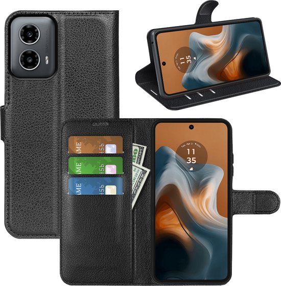 Coque Motorola Moto G34 - MobyDefend Étui portefeuille en similicuir (fermeture avant) - Zwart - Étui pour téléphone portable - Étui de téléphone adapté pour Motorola Moto G34