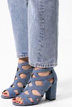 Sacha - Dames - Denim opengewerkte sandalen met hak - Maat 40