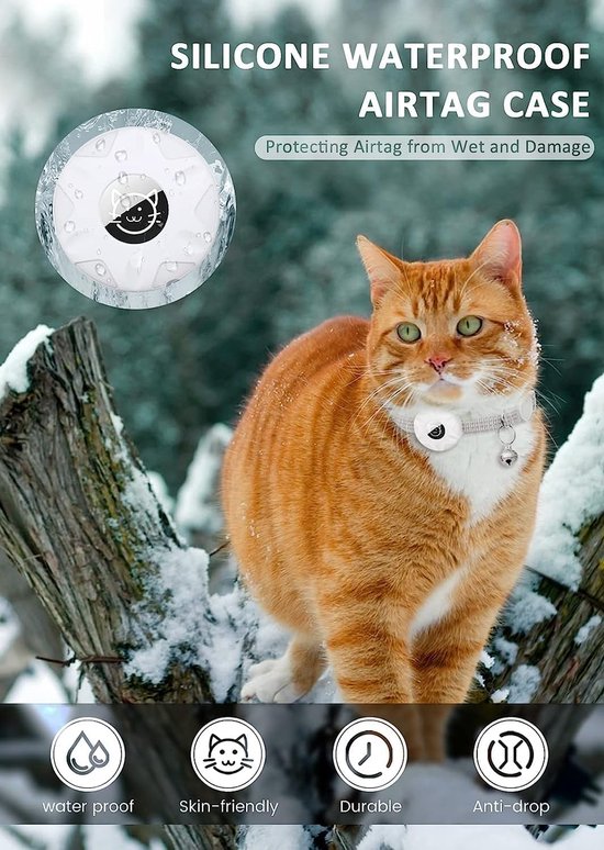 voor AirTag Kattenhalsband, geïntegreerde reflecterende kittenhalsband met AirTaghouder, GPS-kittens en puppy's Kattenhalsband met bel verstelbaar, lichtgewicht tracker kattenhalsbanden voor meisjesjongens en katten, wit - DWENGWUN