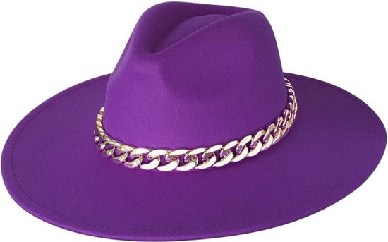 Fedora hoed - Paars - hoofdmode - chain - ketting - alle seizoenen - trendy