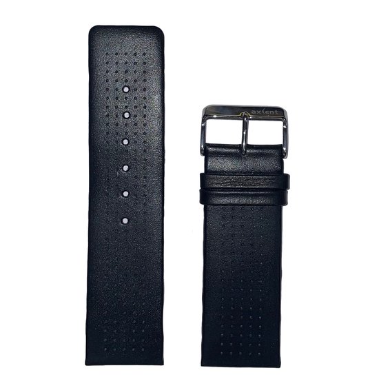 Horlogeband - 24mm - Zwart - Echt leer met gaatjes - Roestvrijstalen gesp