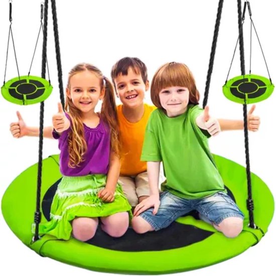 Nestschommel Buitenspeelgoed Ø 100 CM - Slinger schommel- Nest Schommel - Groen - Ronde schommel - Ooienvaarsnest -150 KG Belasting - Voor kinderen en volwassenen