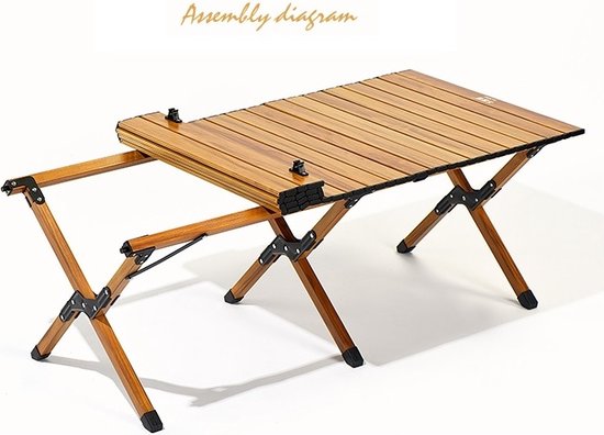 Campingtafel, middelhoog, volledig van aluminium met houtprint, oprolbaar blad, lichtgewicht en compact, 4-persoons, model 2024 van Bo-Camp — afbeelding 4