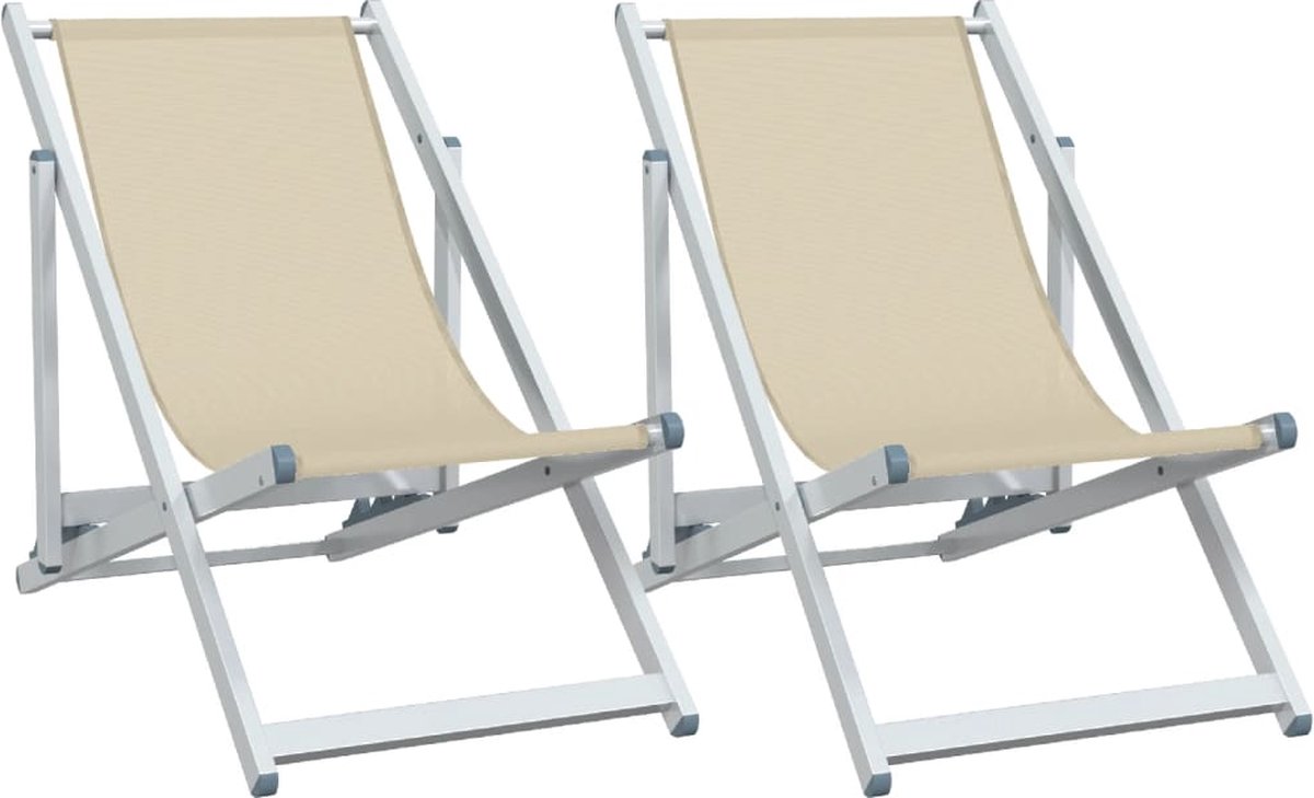 VidaXL Strandstoelen inklapbaar 2 st aluminium en textileen crèmekleur