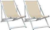 vidaXL - Strandstoelen - inklapbaar - 2 - st - aluminium - en - textileen - crèmekleur