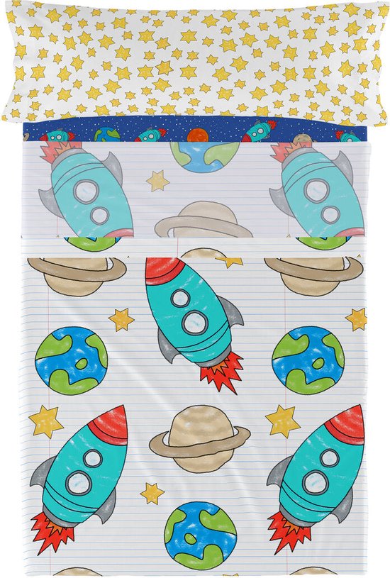 Set beddengoed HappyFriday Mr Fox Space Rocket Multicolour Bed van 80/90 2 Onderdelen