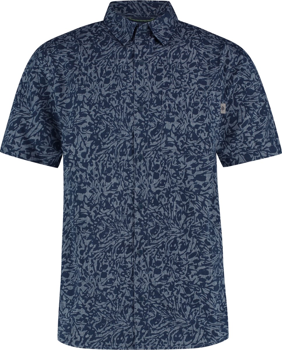 Royal Robbins Amp Lite Printed S/S Outdoorblouse Korte mouw Heren Deep Fortuna Pt Blauw