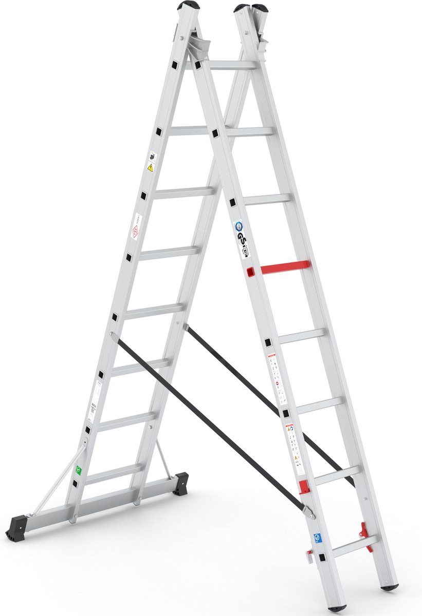 Professionele Ladder | 2-delig | 2x8 Sporten | reformladder | ladder | trapladder | schuifladder – foto 2