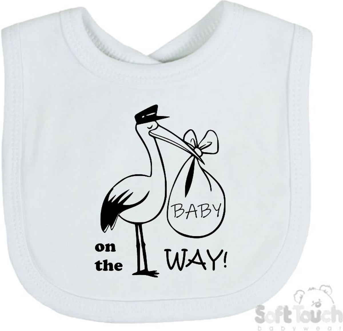 Goedkoopste Soft Touch Slabber Slabbetje Slab Zwangerschap Aankondiging 2.0 Baby on the way ! 2.0 Ooievaar Unisex Katoen Wit/zwart Maat 33x22 Cm