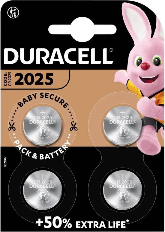 De Duracell Specialty 2025 Lithium-knoopcelbatterij 3V (DL2025/CR2025) - 4 stuks - Duracell