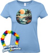 Dames t-shirt Hawaiian Beach | Toppers in Concert 2024 | Club Tropicana | Hawaii Shirt | Ibiza Kleding | Lichtblauw Dames | maat M