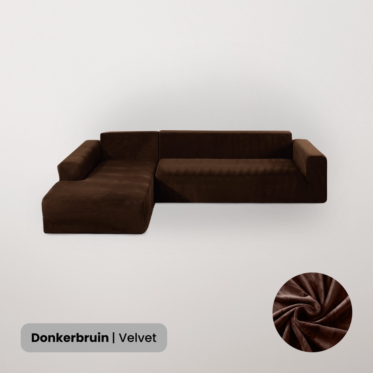 BankhoesDiscounter Velvet Bankhoes – Hoekbank – M1 (90-130cm) – Bankbeschermer – Zetelhoes & Zetelbeschermer - Bankhoezen voor Hoekbank - Sofa Cover - Donkerbruin