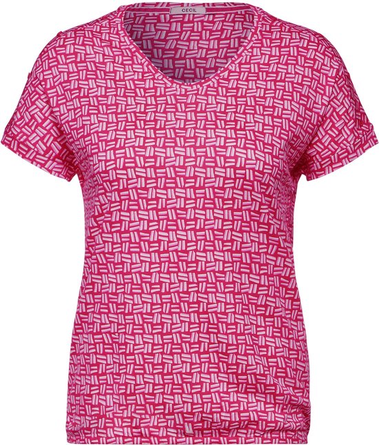 CECIL TOS Button T-shirt With Minimal print Dames T-shirt - pink sorbet - Maat XXL