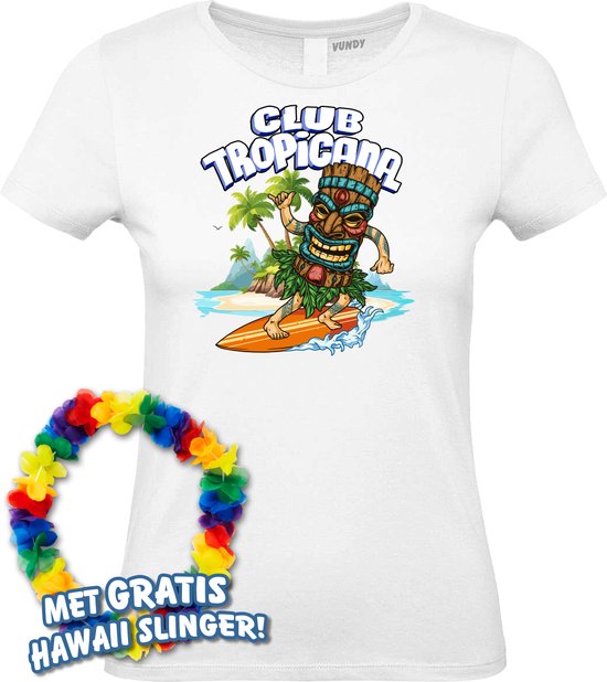 Dames t-shirt Tiki Surfer | Toppers in Concert 2024 | Club Tropicana | Hawaii Shirt | Ibiza Kleding | Wit Dames | maat XS
