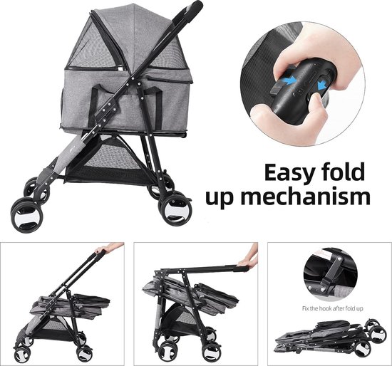 Homewell Dubbele Laag Opvouwbare Hondenkinderwagen, Kinderwagen Voor 2 Dieren Trolley Honden Katten Ramen Van Mesh Ideaal Reizen En Wandelingen 67 X 50 95 Cm Koffie 2147663257